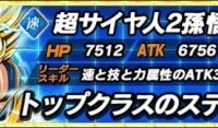 新キャラ・「修行の果てに得た力」超サイヤ人2 孫悟空【SSR】のステータスが判明したぞ！パッシブスキルがヤバイ！